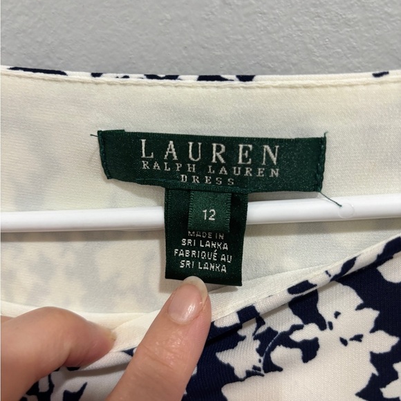 Lauren Ralph Lauren Floral Navy Ivory Ruched Sheath Short Sleeve Dress Size 12 - Picture 8 of 10